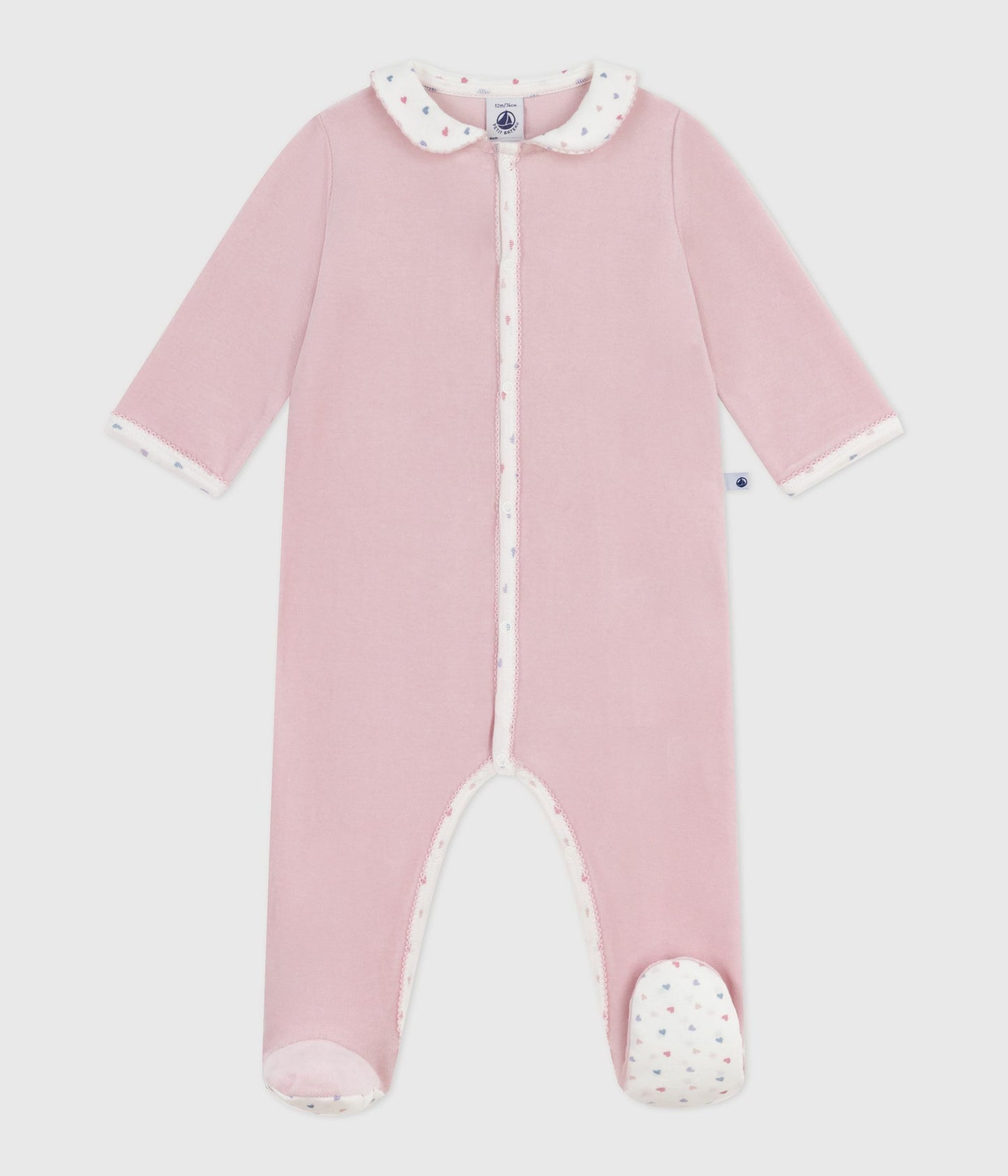 Pyjamas til baby i lyserød velour med krave