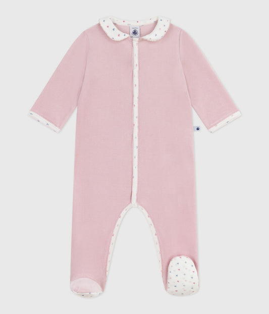 Pyjamas til baby i lyserød velour med krave