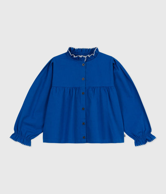 Bluse i blå twill til piger