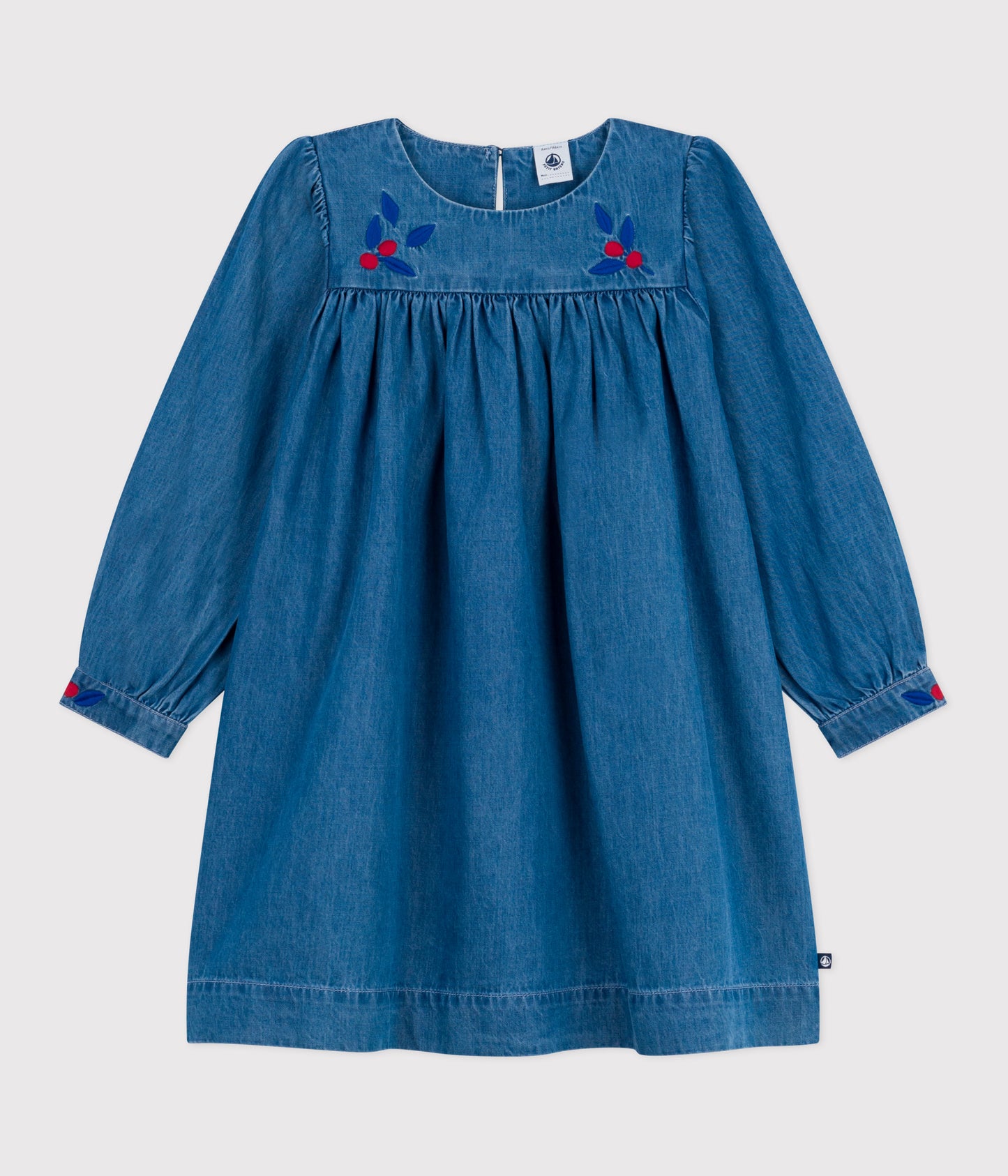Langærmet denimkjole til piger
