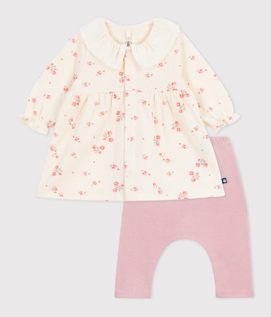 Sæt med blomsterkjole og lyserøde leggins til baby