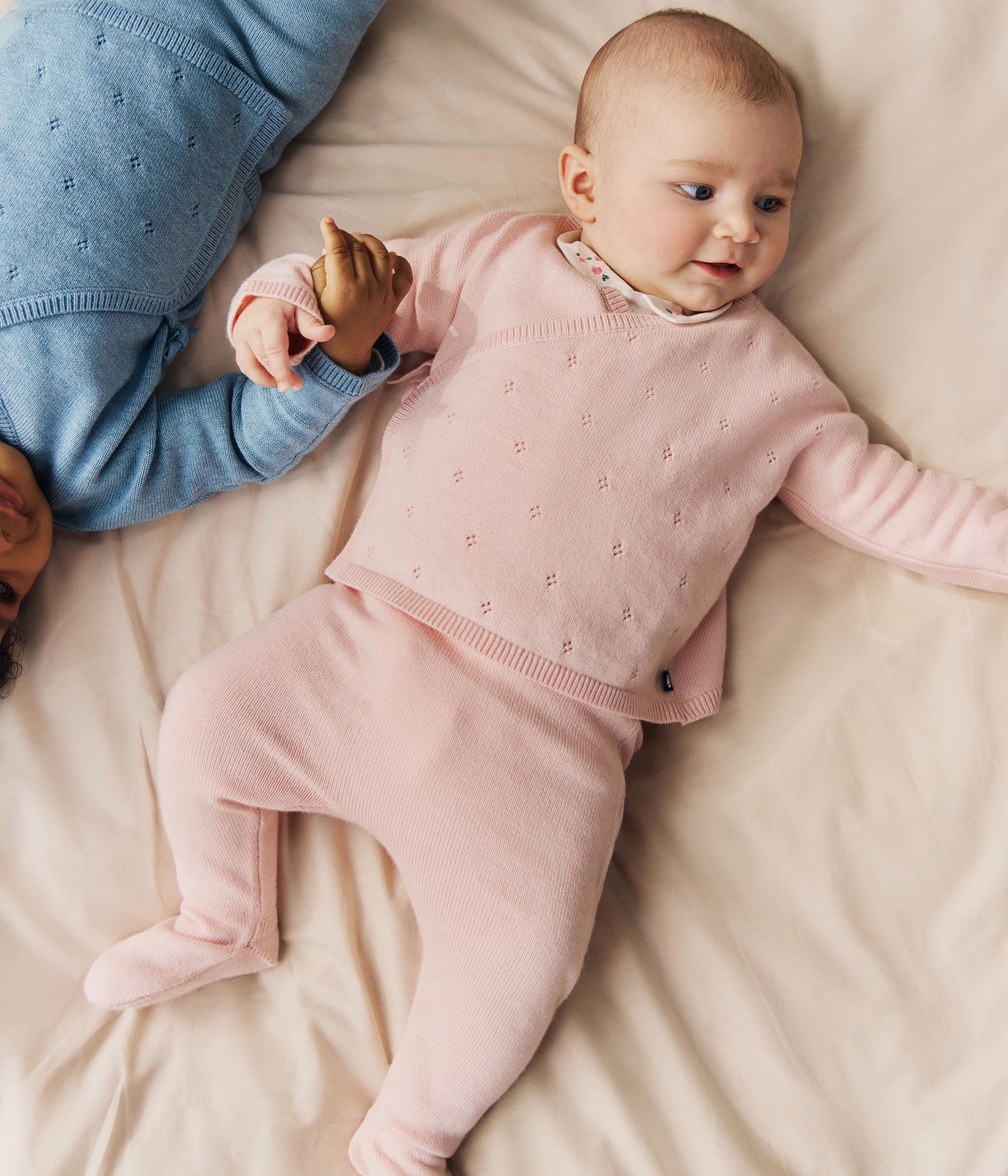 Babybukser med fødder i uld- og bomuldsstrik - Lyserød/Joli