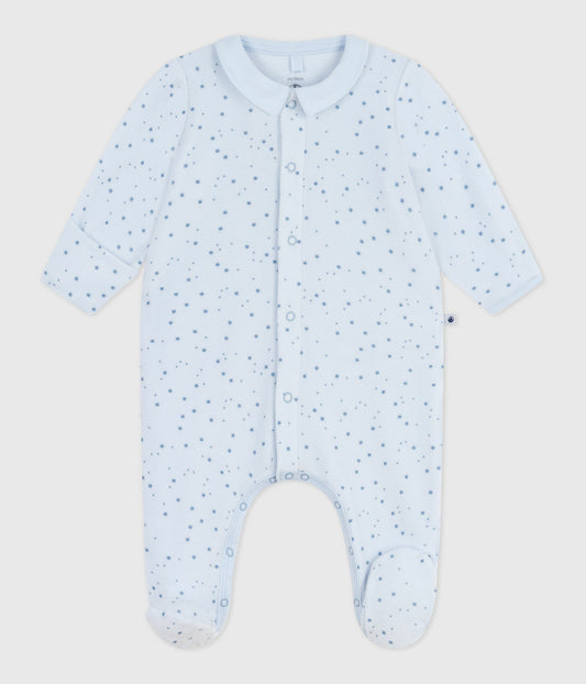 Pyjamas i blå velour til baby med stjerner