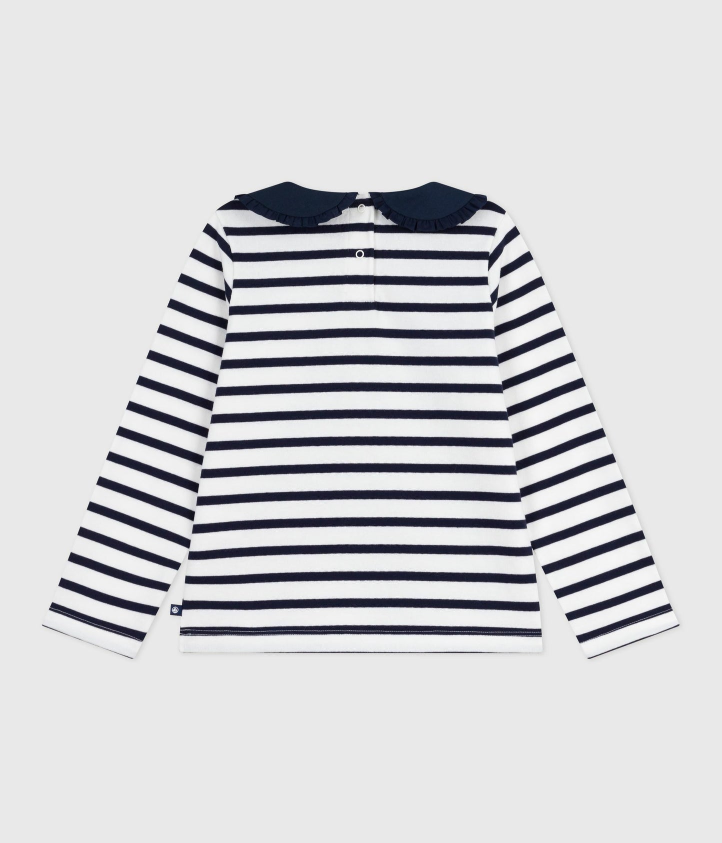 Langærmet t-shirt til piger med blå striber og krave