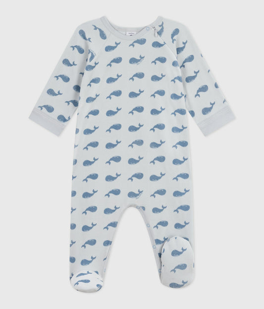 Pyjamas i velour med hvalprint