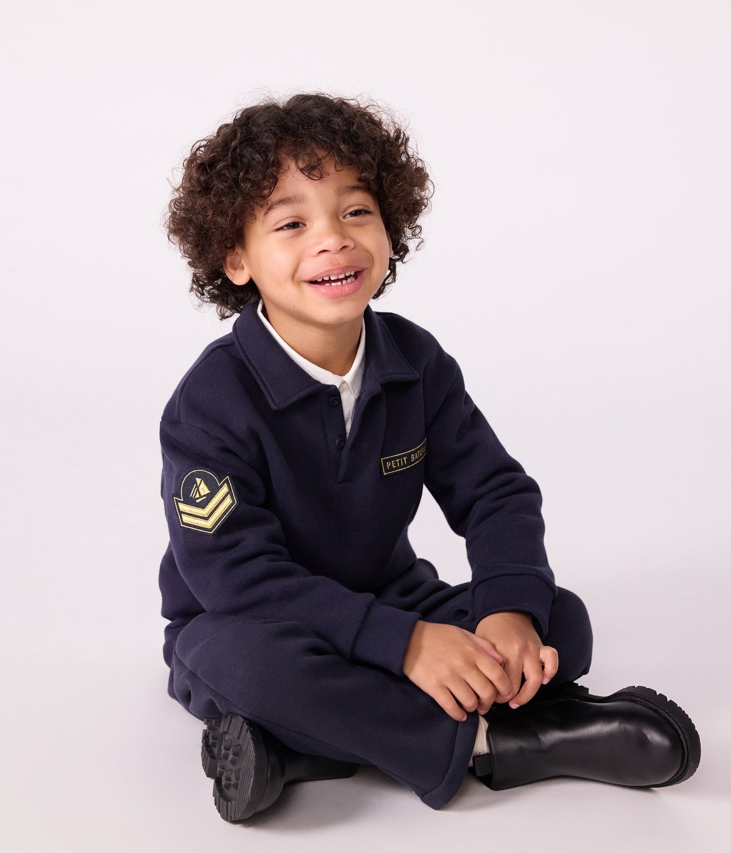 Polo-style sweatshirt i mørkeblå