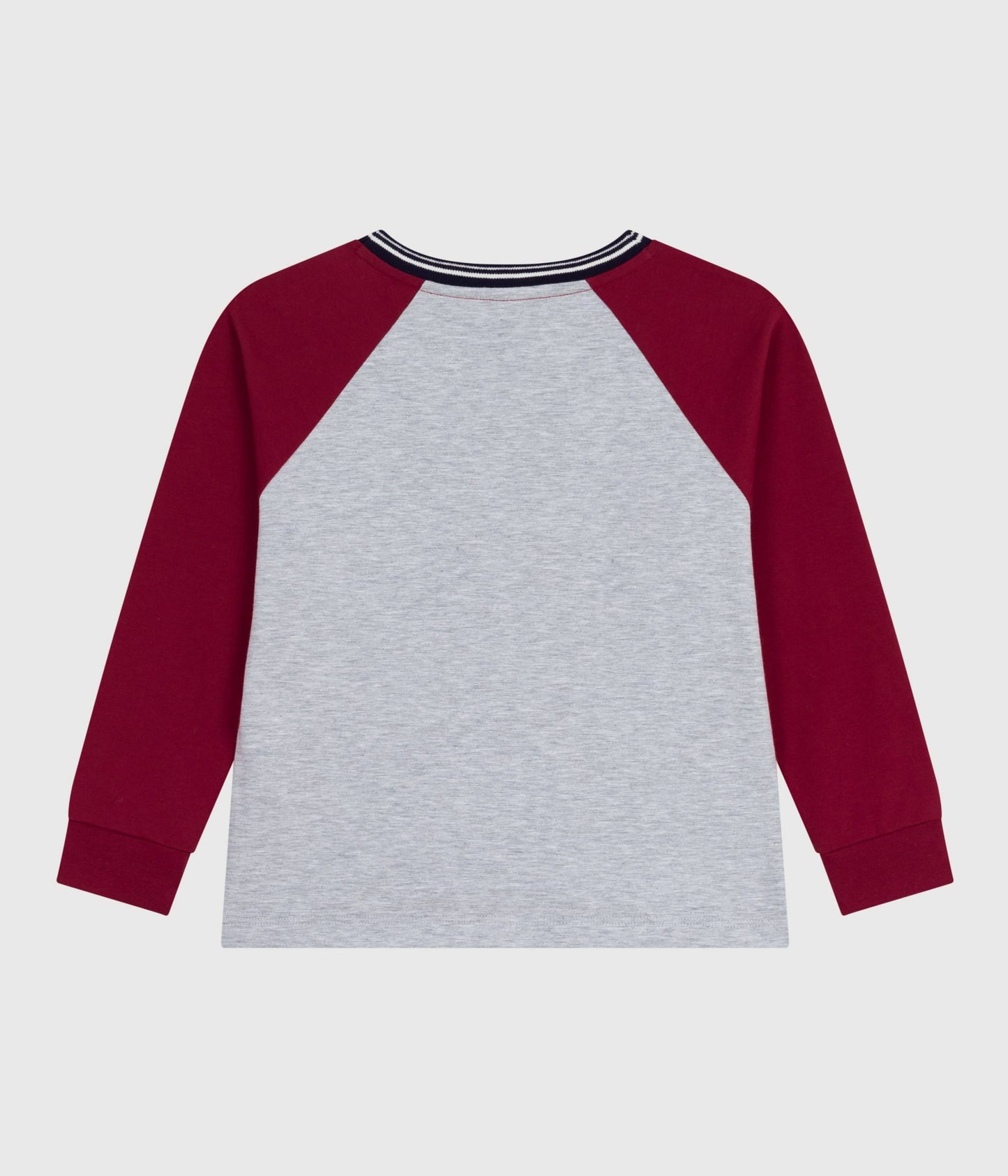 Langærmet t-shirt grå med røde ærmer til børn