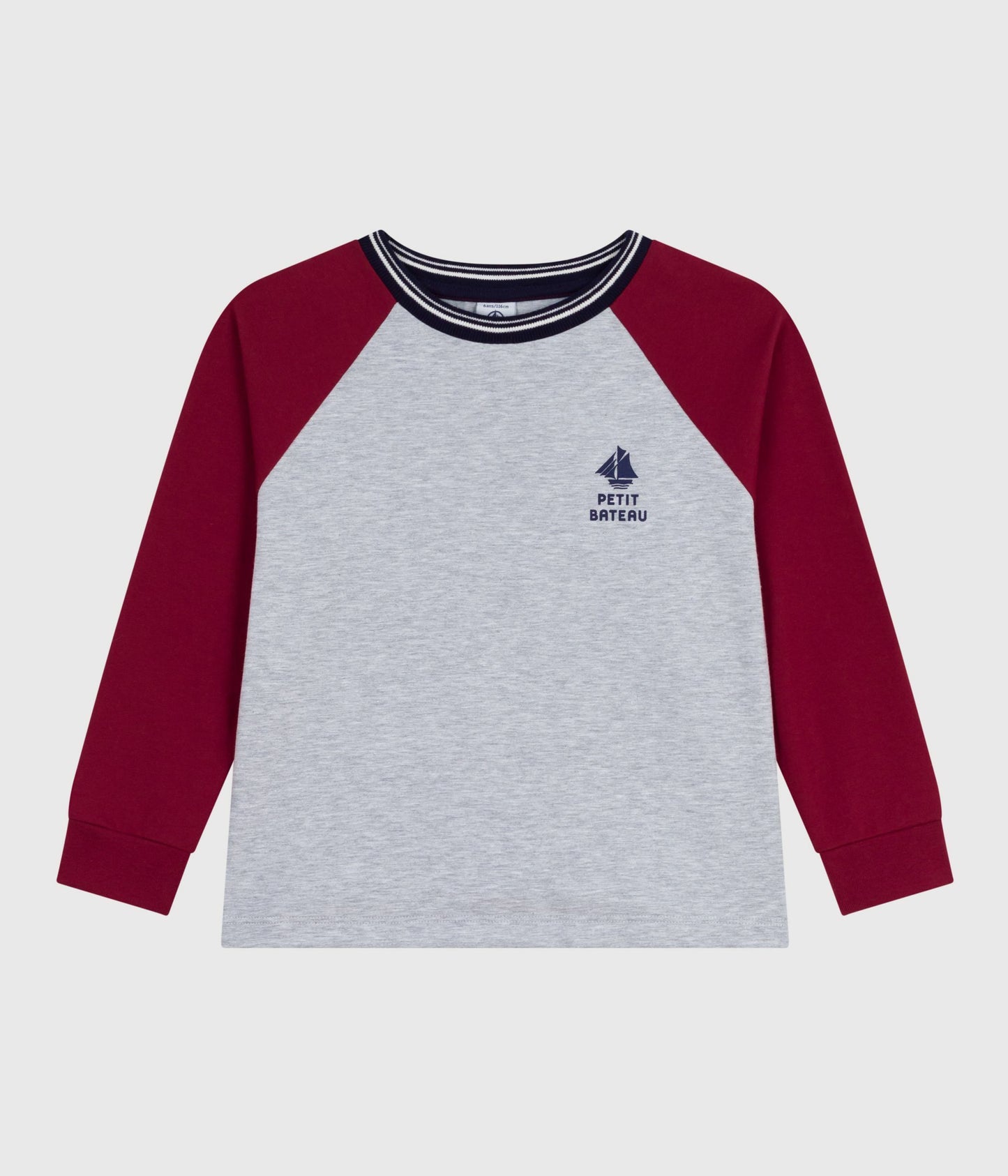 Langærmet t-shirt grå med røde ærmer til børn