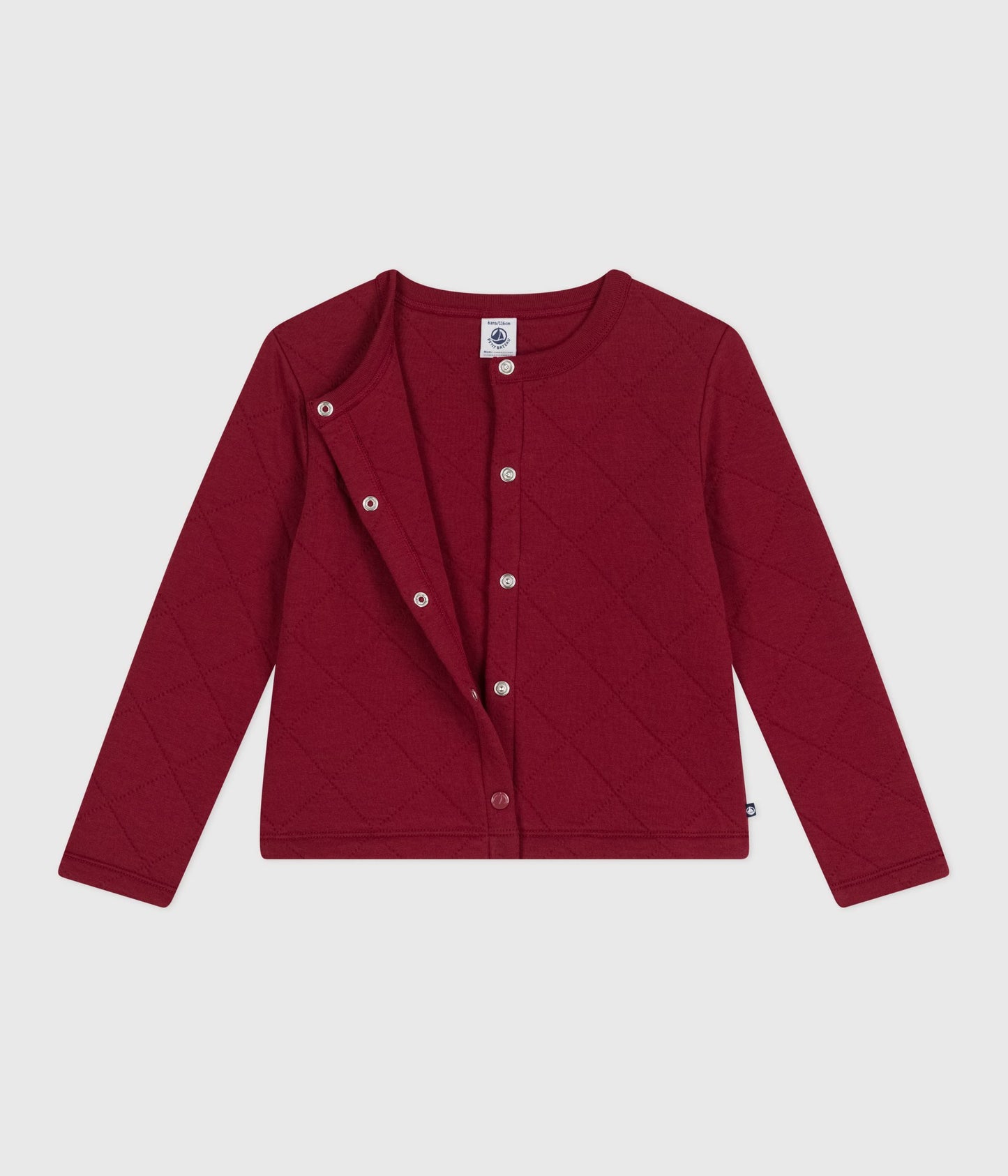 Quiltet cardigan i mørkerød bomuld til piger