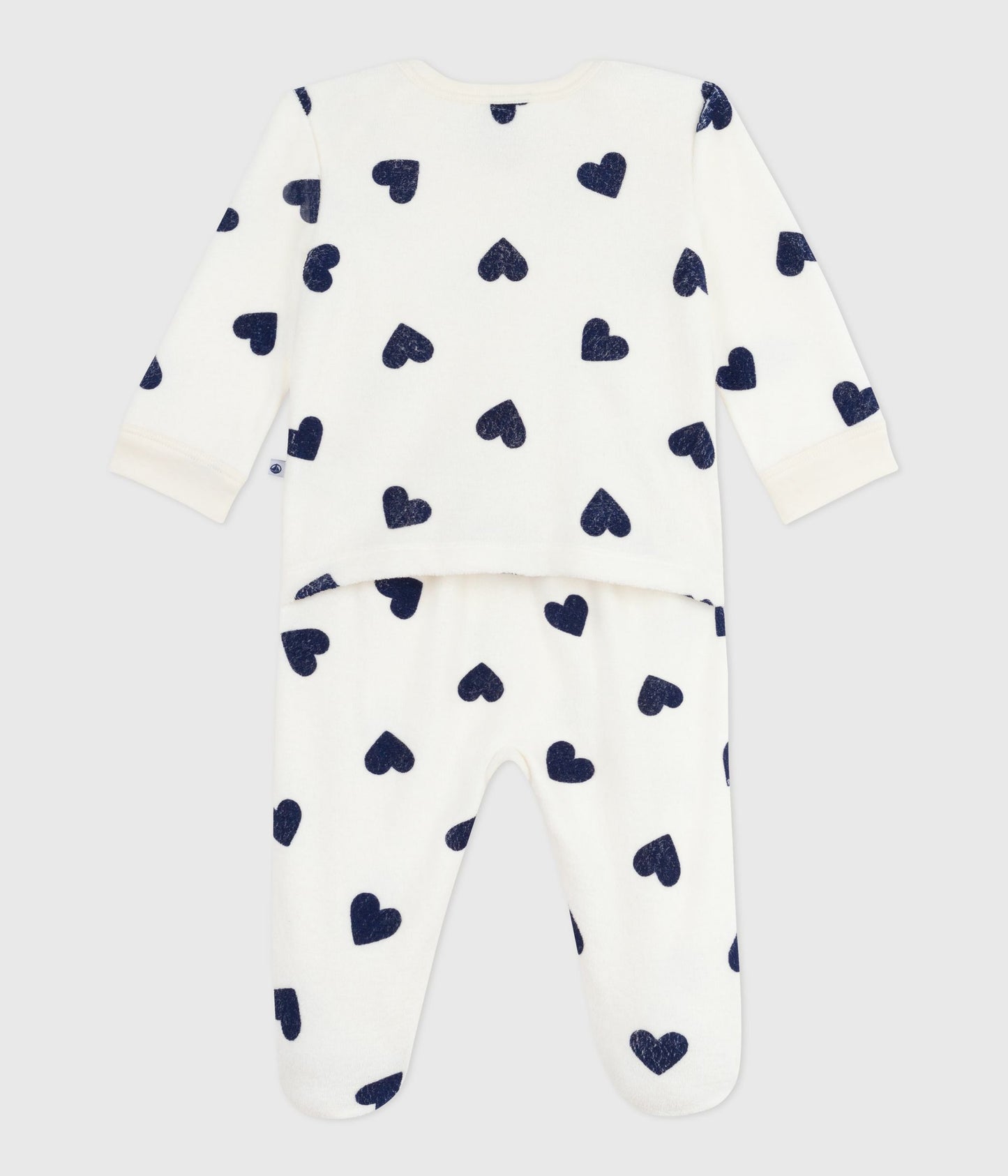 Pyjamas til baby hvid/mørkeblå hjerter og fødder