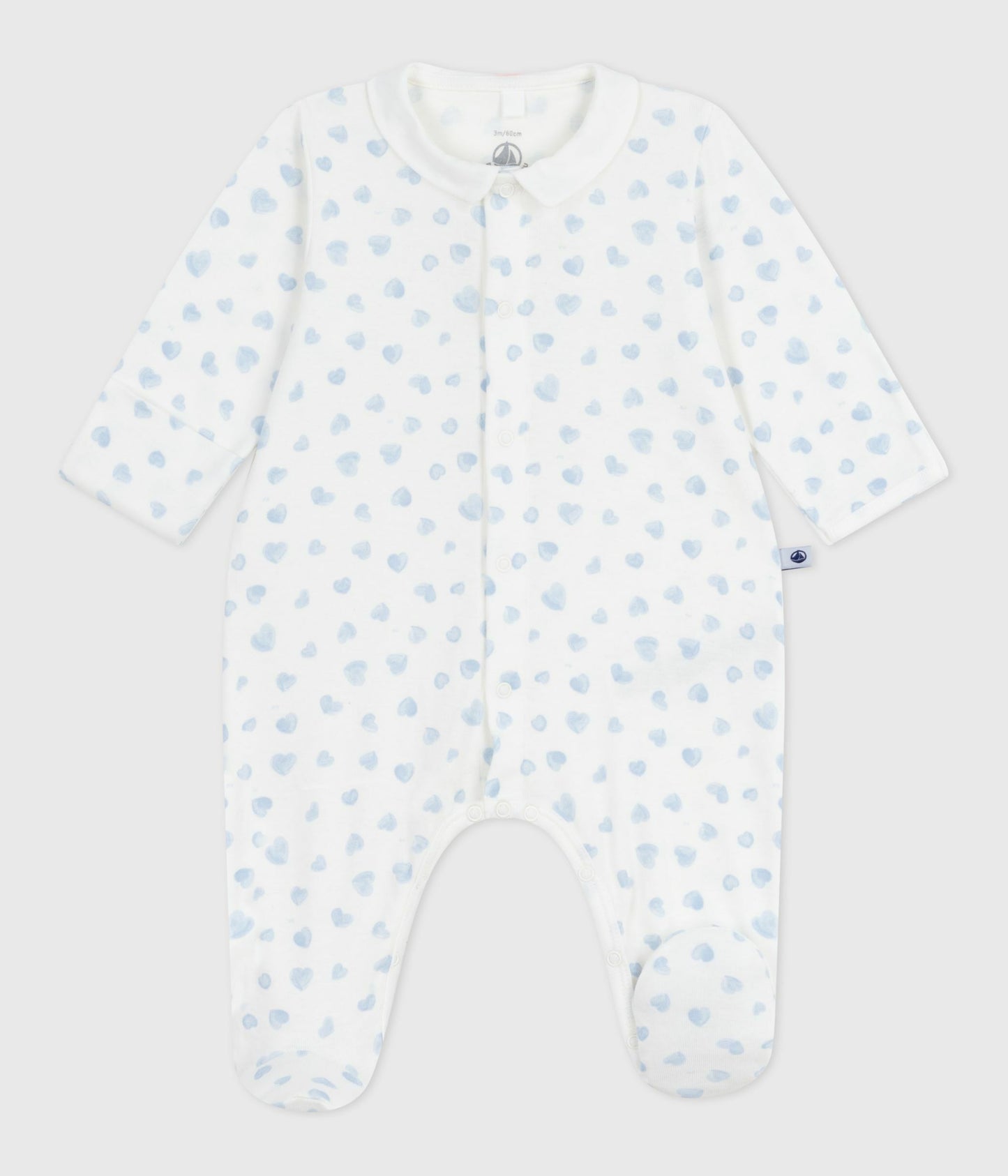 Pyjamas i bomuld til baby med lyseblå hjerter