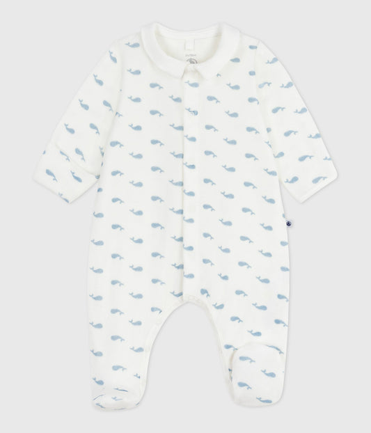 Pyjamas i velour til baby med små hvaler