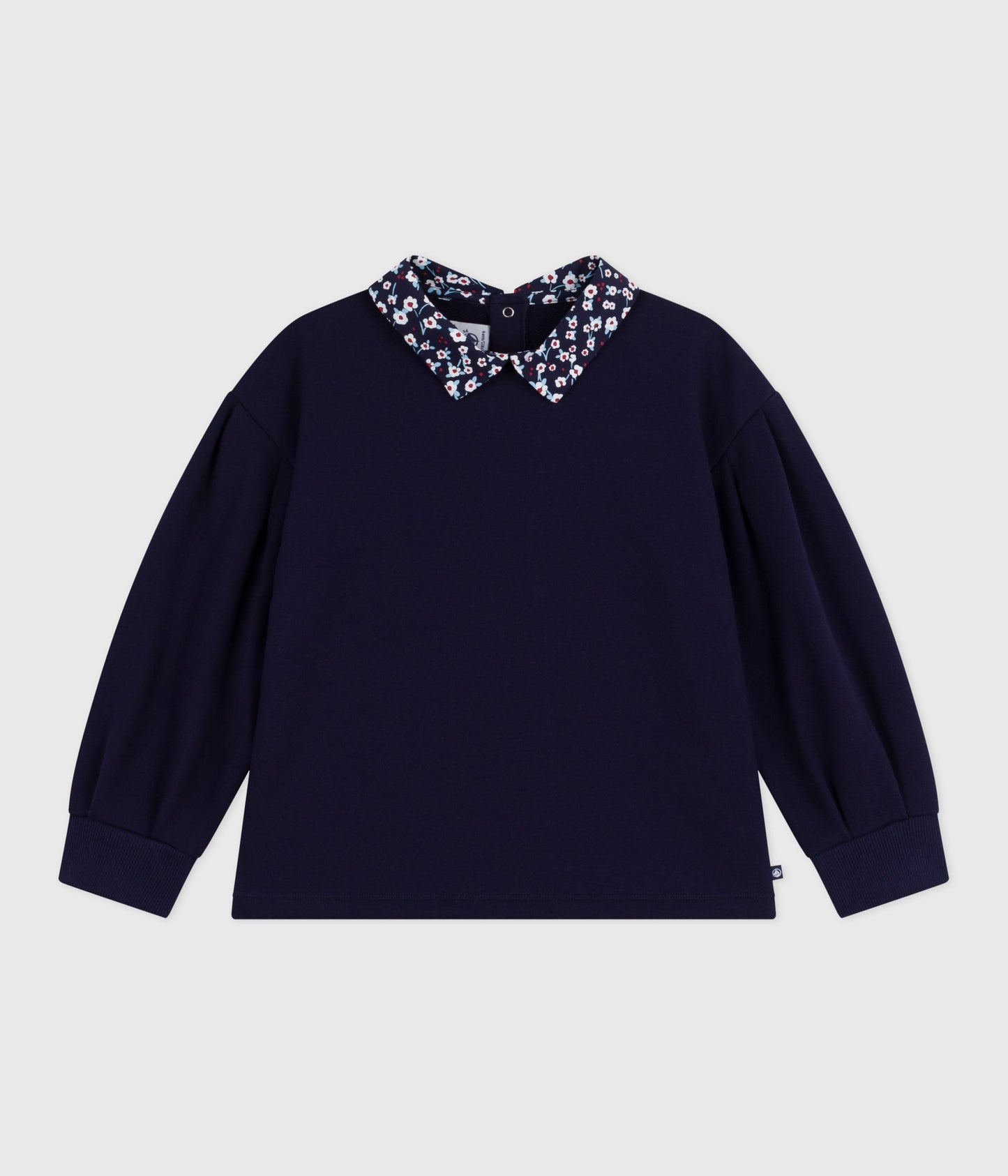 Sweatshirt i mørkeblå med blomsterkrave