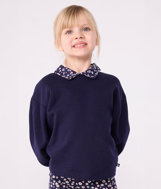 Sweatshirt i mørkeblå med blomsterkrave