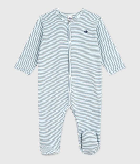 Pyjamas i bomuld til baby med lyseblå striber