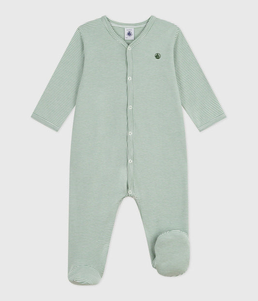 Pyjamas i bomuld til baby med lysegrønne striber