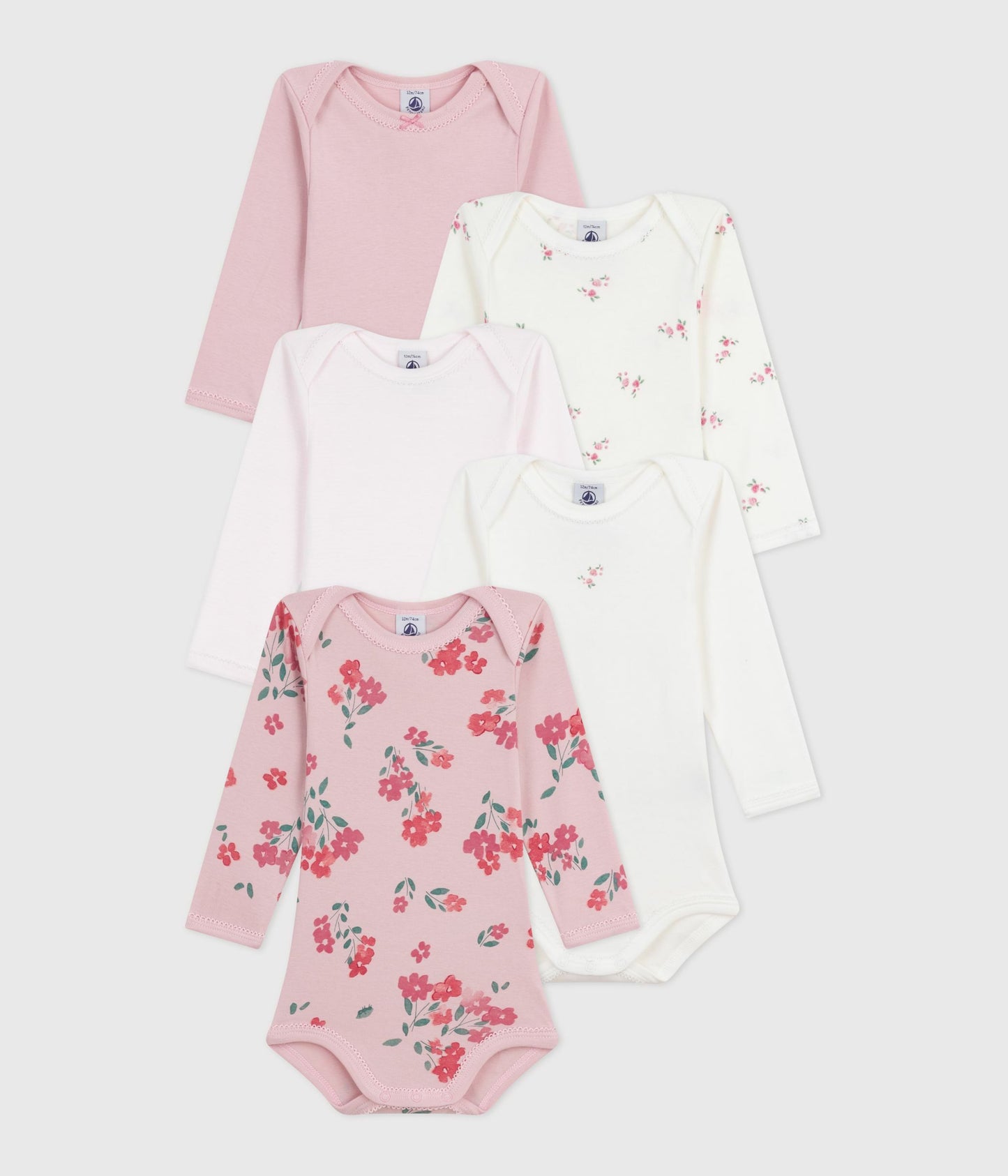 5-pak langærmede body - blomsterprint