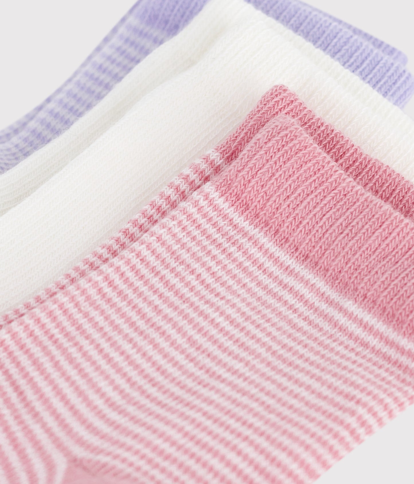 3-pak sokker til baby - lyserød strib, lilla strib og hvide