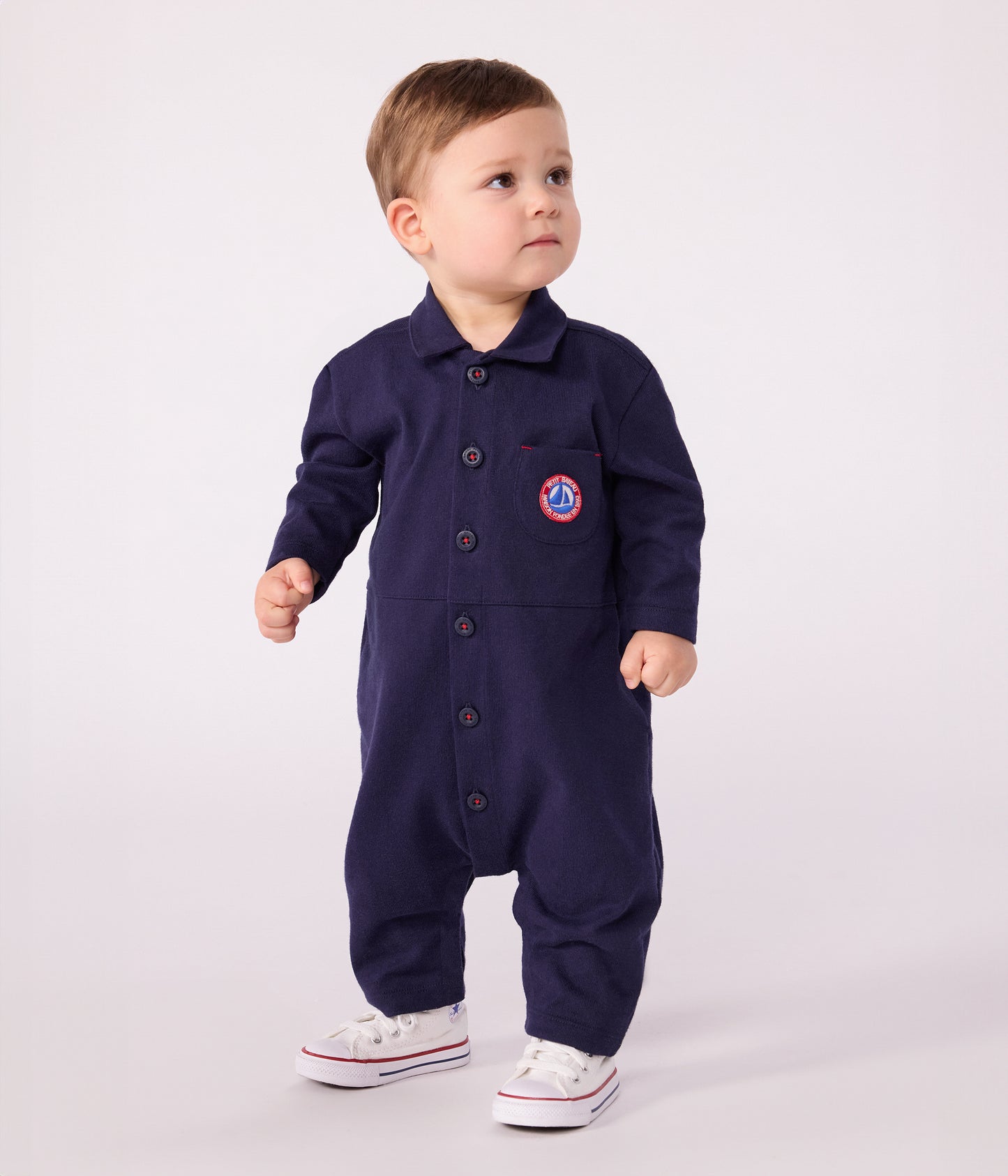 Overalls-inspireret buksedragt i mørkeblå til baby