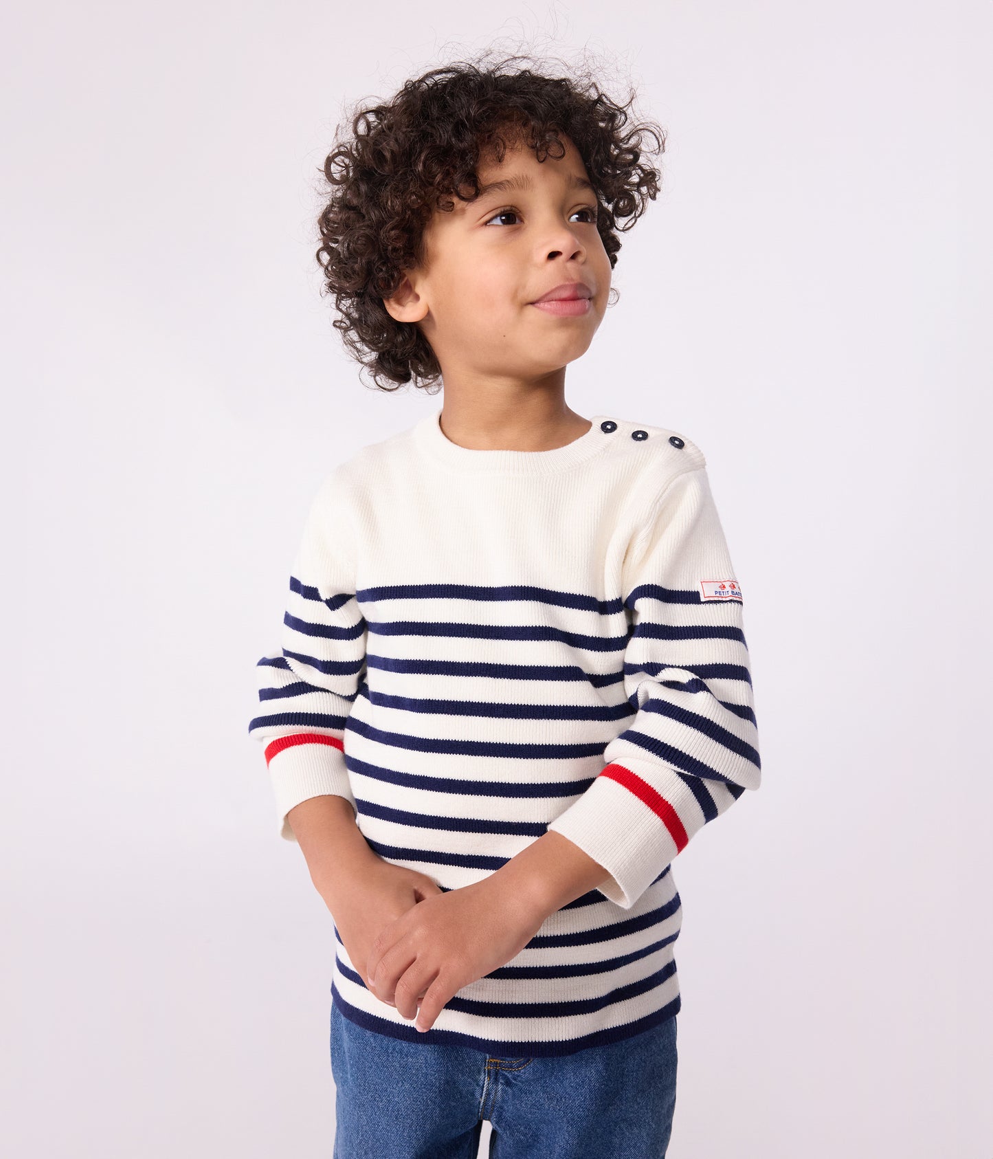 Stribet sweater til børn i uld og bomuld