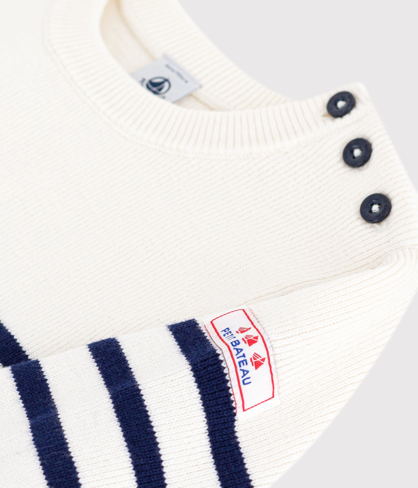 Stribet sweater til børn i uld og bomuld