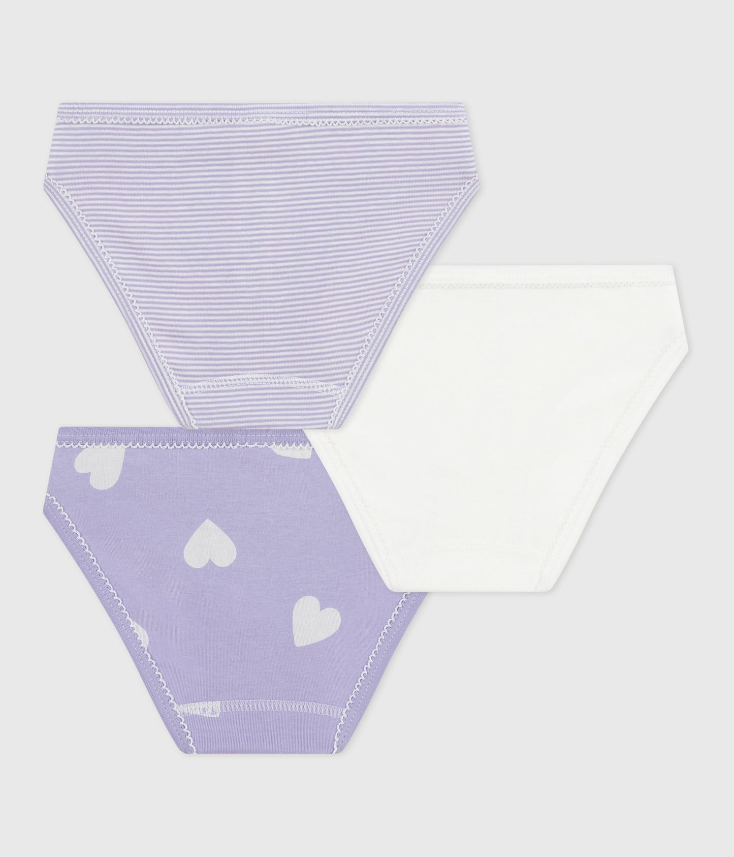 3-pak bomuldstrusser til piger - lilla striber, hjerter og hvide