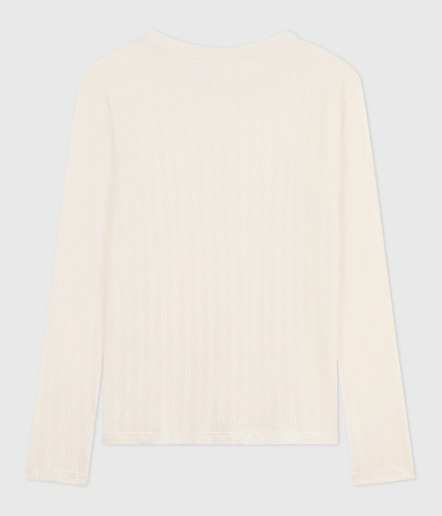 Langærmet t-shirt til kvinder i ensfarvet pointelle