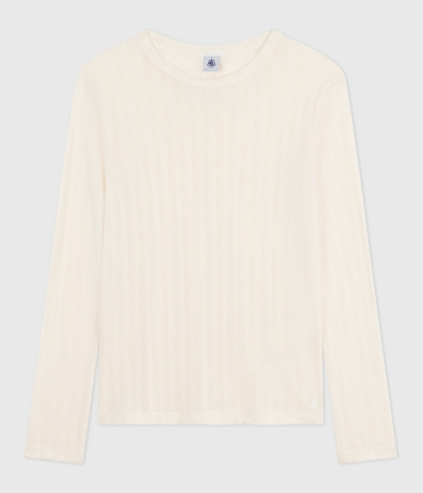 Langærmet t-shirt til kvinder i ensfarvet pointelle