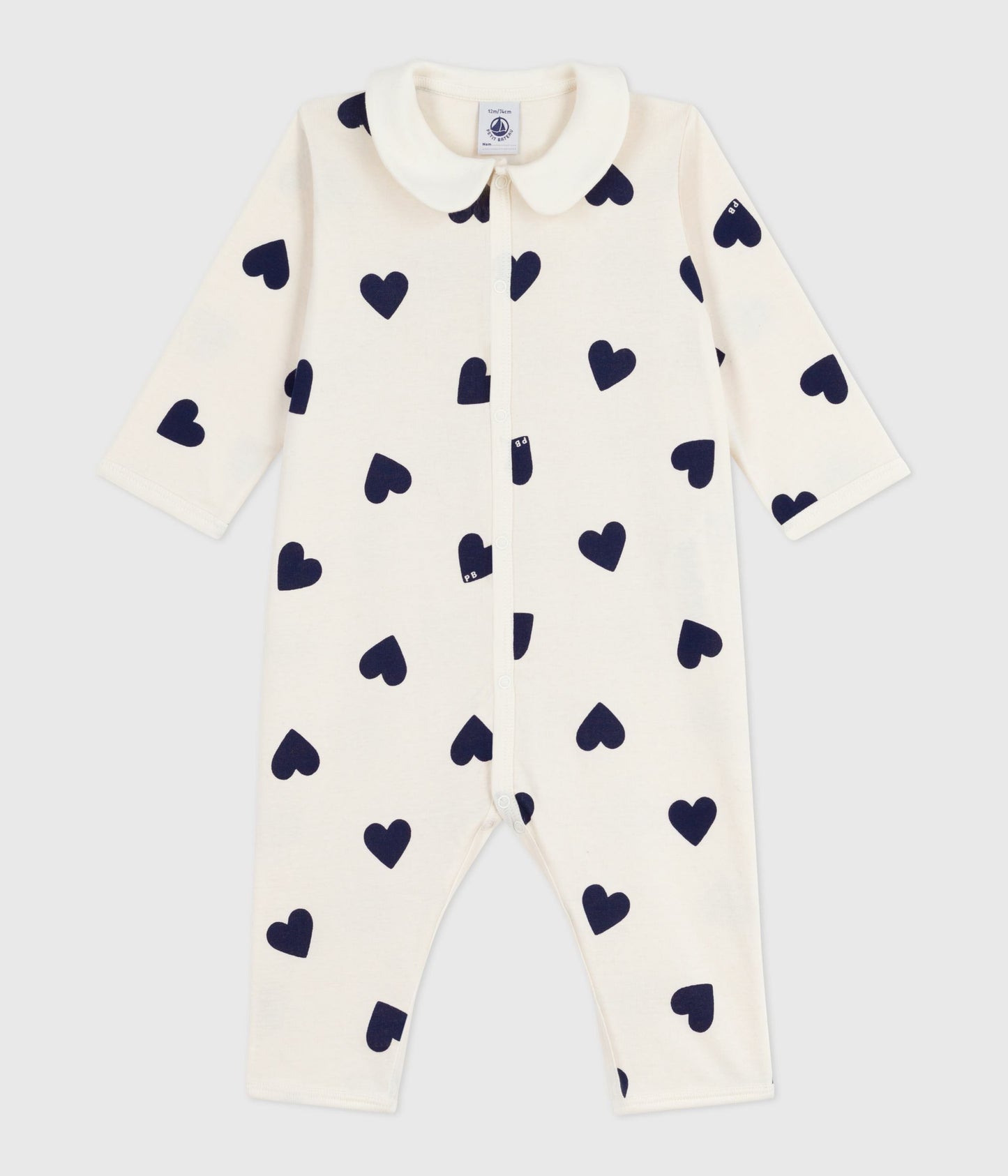 Pyjamas uden fødder til baby med mørkeblå hjerter