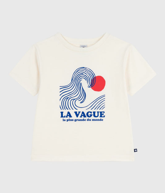 T-shirt i hvid bomuld med blå bølge
