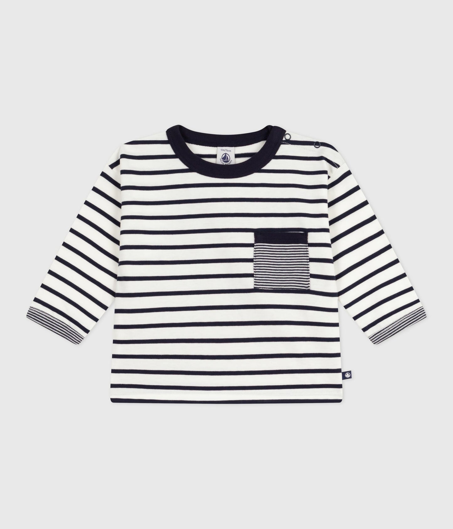 Langærmet t-shirt til baby med striber og lomme