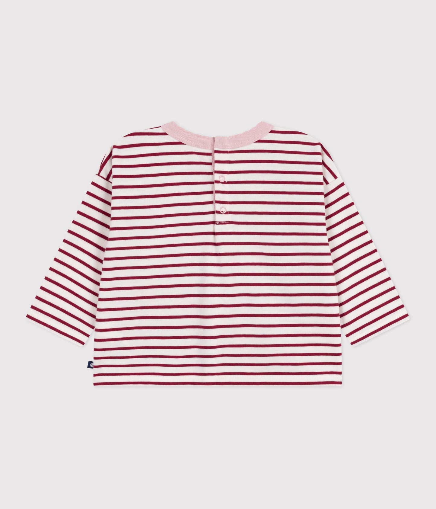 Langærmet t-shirt med røde/lyserøde striber til baby