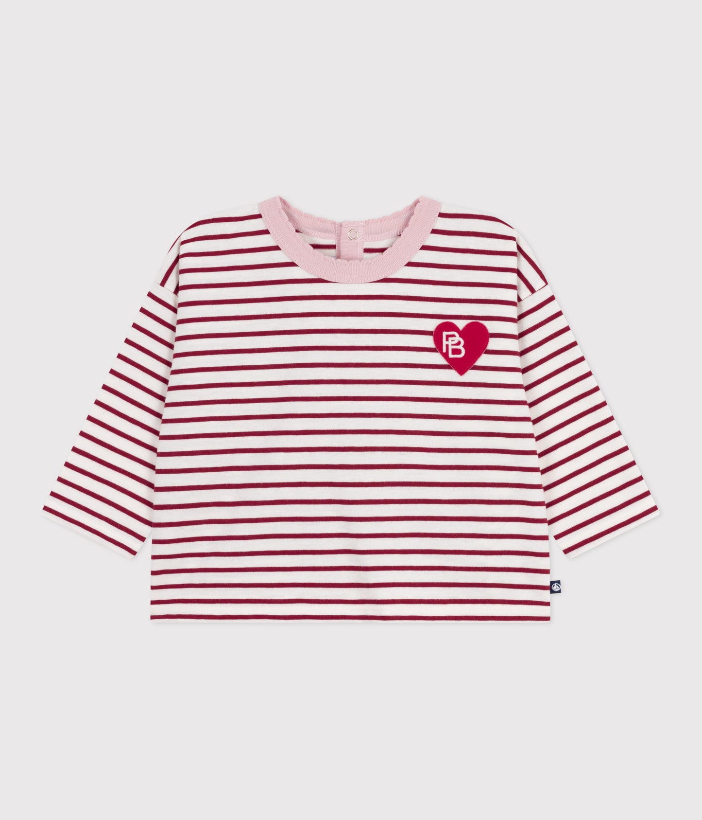 Langærmet t-shirt med røde/lyserøde striber til baby