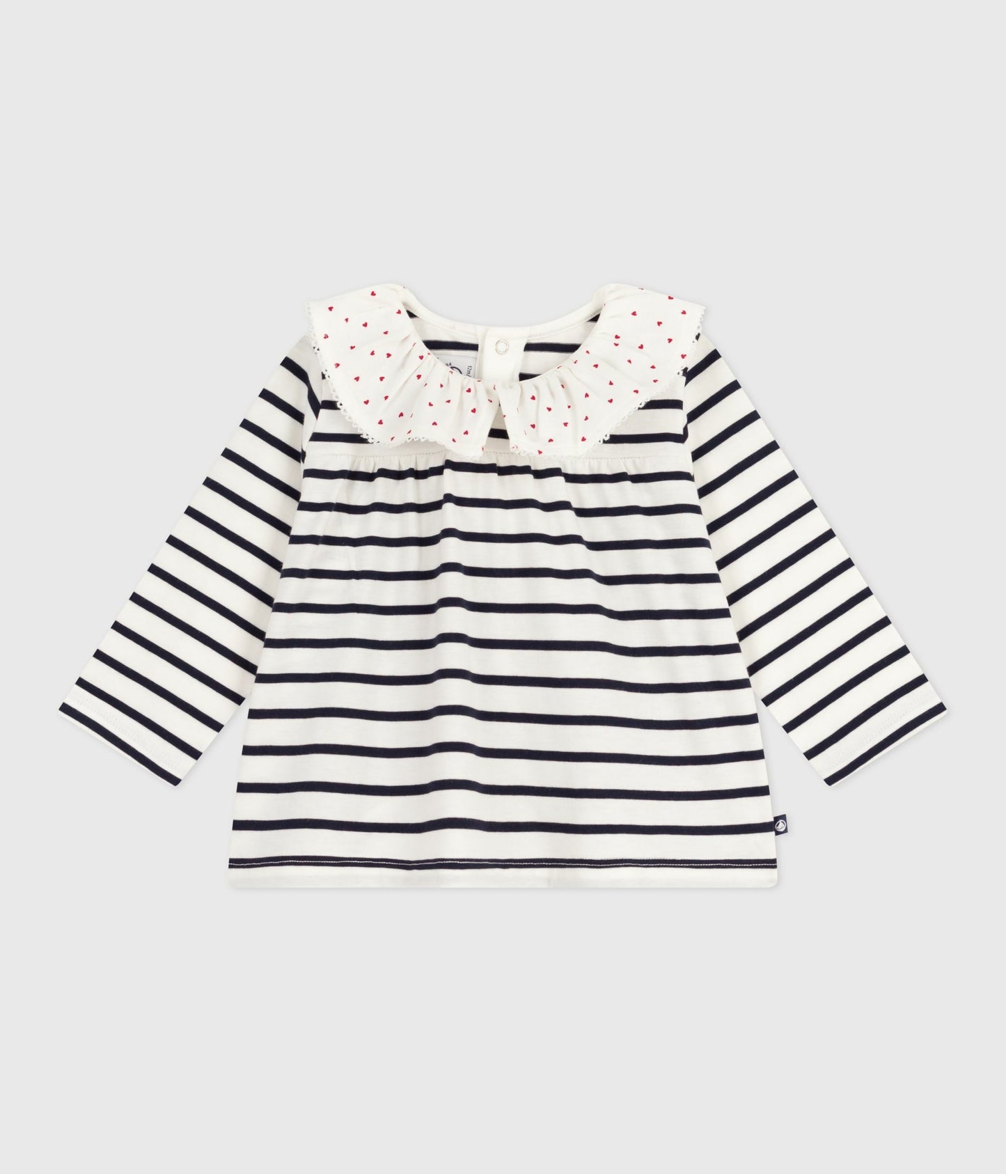 Stribet bluse til baby med hjerter på kraven