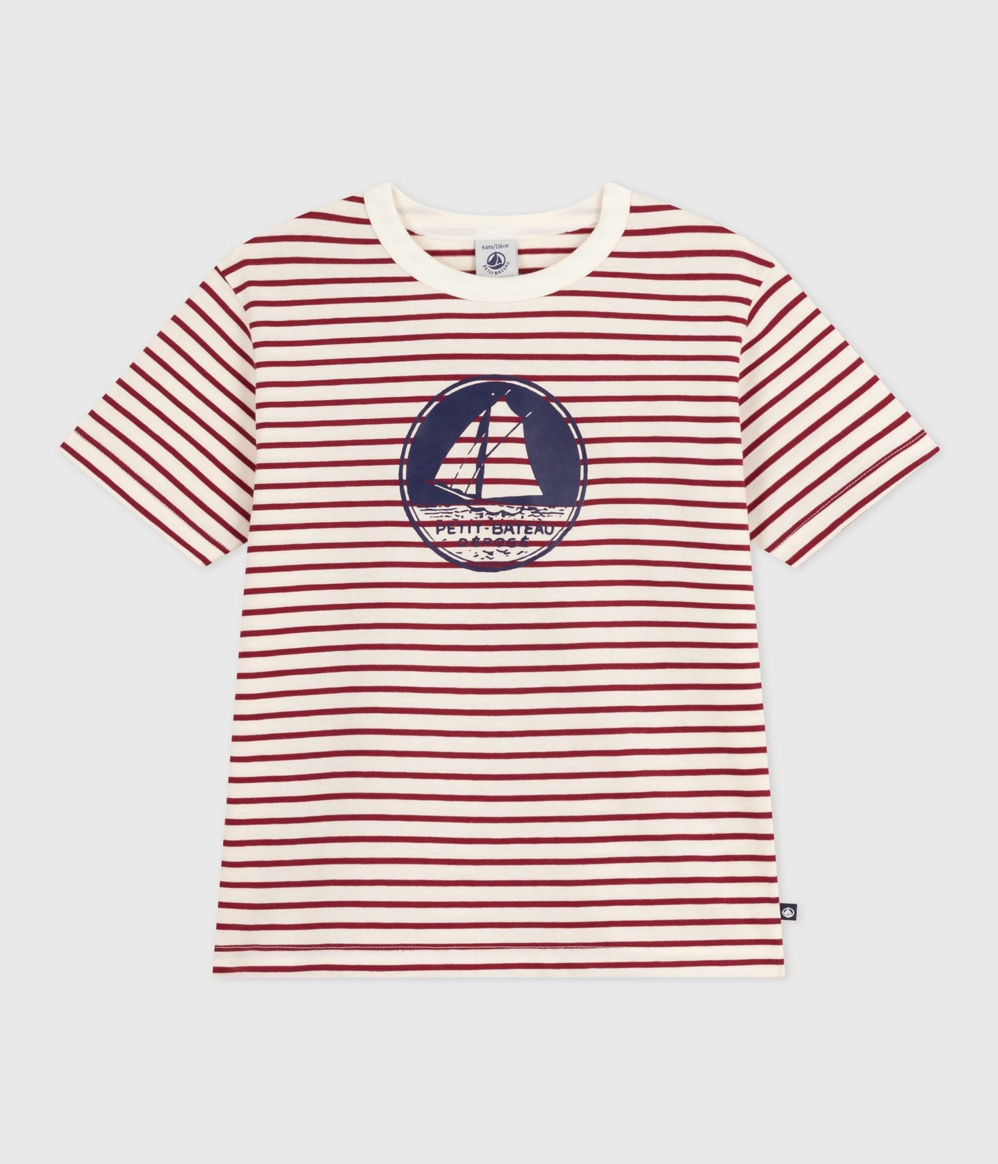 T-shirt i rødstribet bomuld med blåt logo