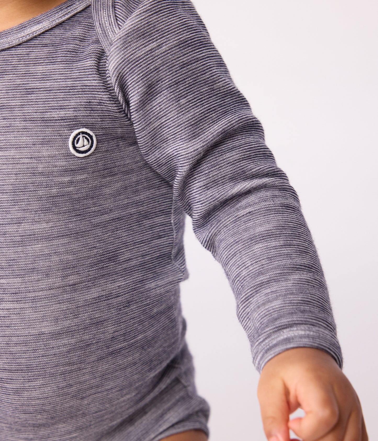 Langærmet uld og bomulds-body - grå