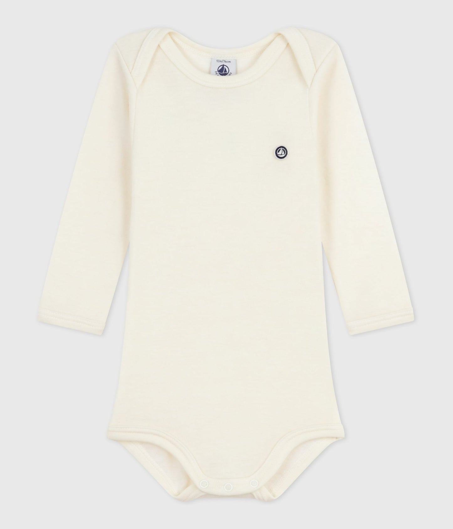 Langærmet uld og bomulds-body - råhvid
