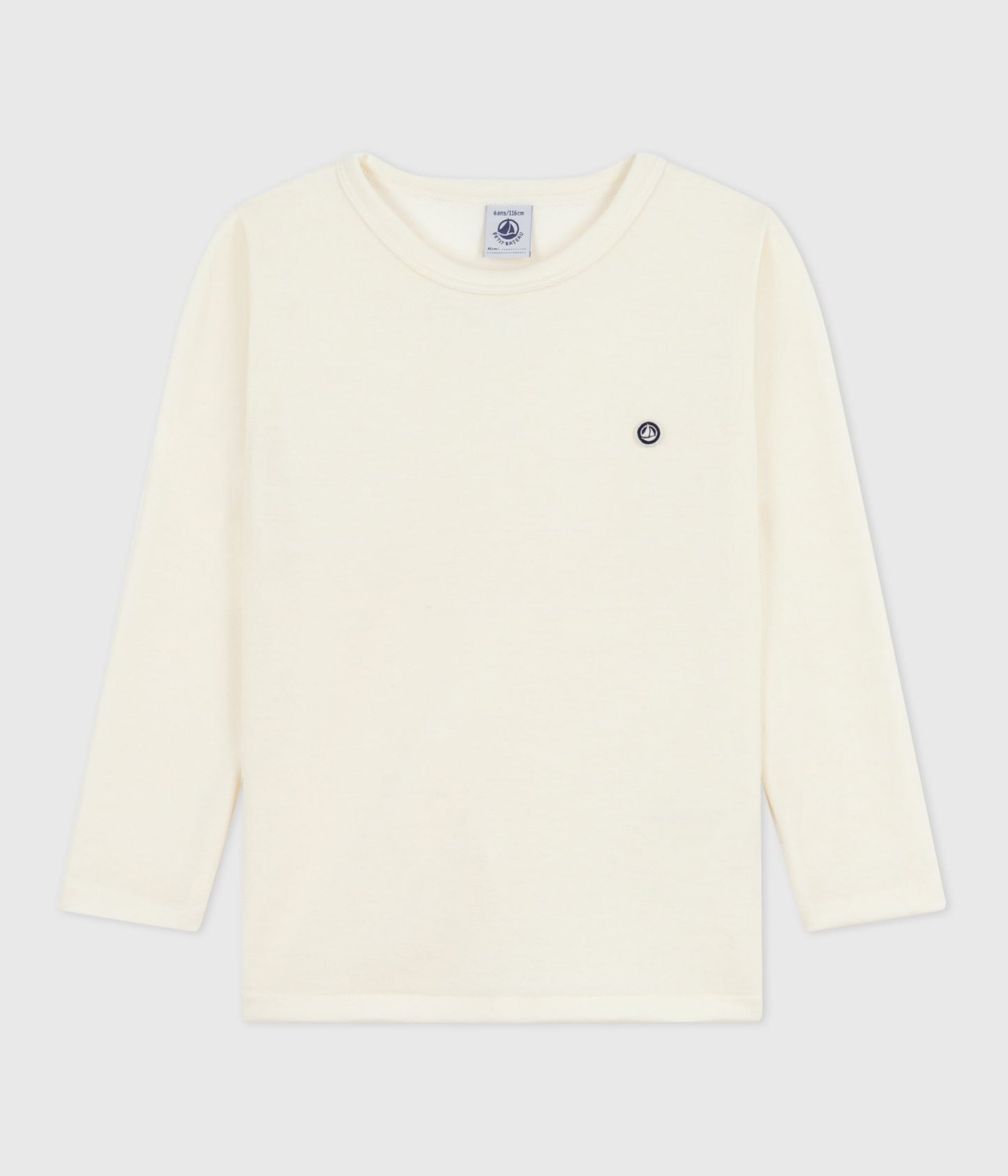 Langærmet t-shirt i uld og bomuld - råhvid