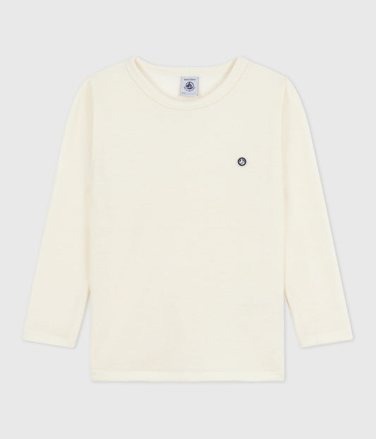 Langærmet t-shirt i uld og bomuld - råhvid