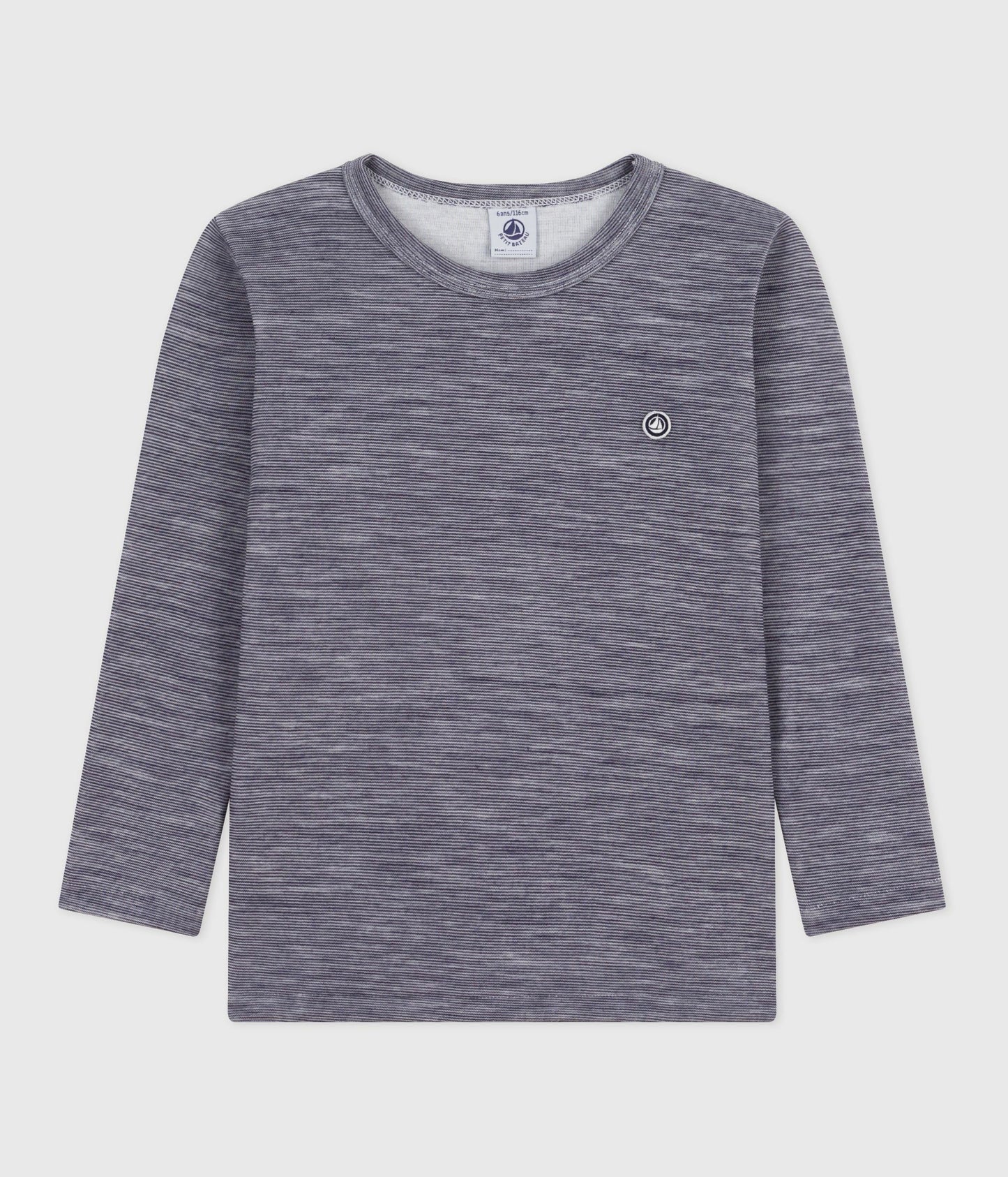 Langærmet t-shirt i uld og bomuld - gråmeleret