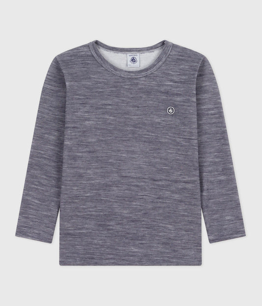 Langærmet t-shirt i uld og bomuld - gråmeleret