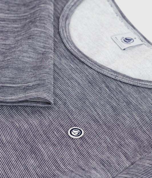 Langærmet t-shirt i uld og bomuld - grå stribet