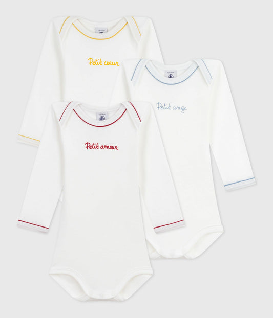 3-pak langærmede body - hvide med logo