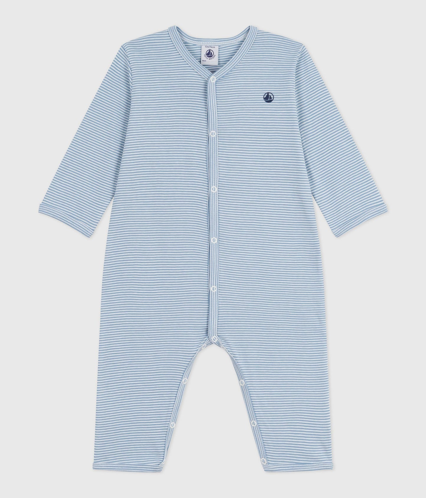 Pyjamas i bomuld til baby uden fødder med lyseblå striber