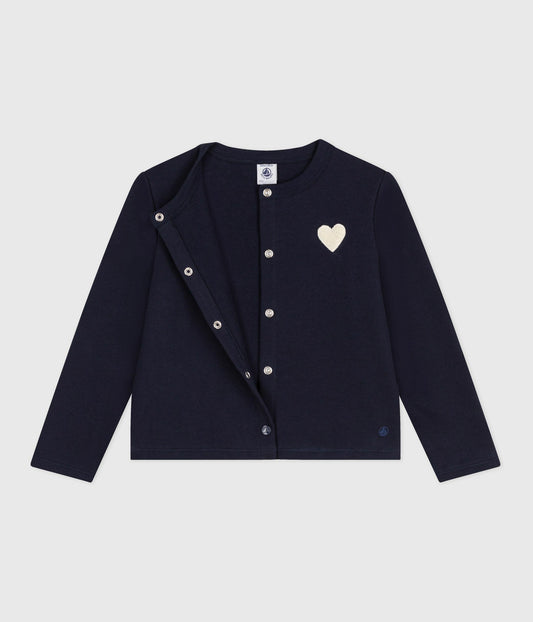 Cardigan med broderet hjerte til piger - mørkeblå