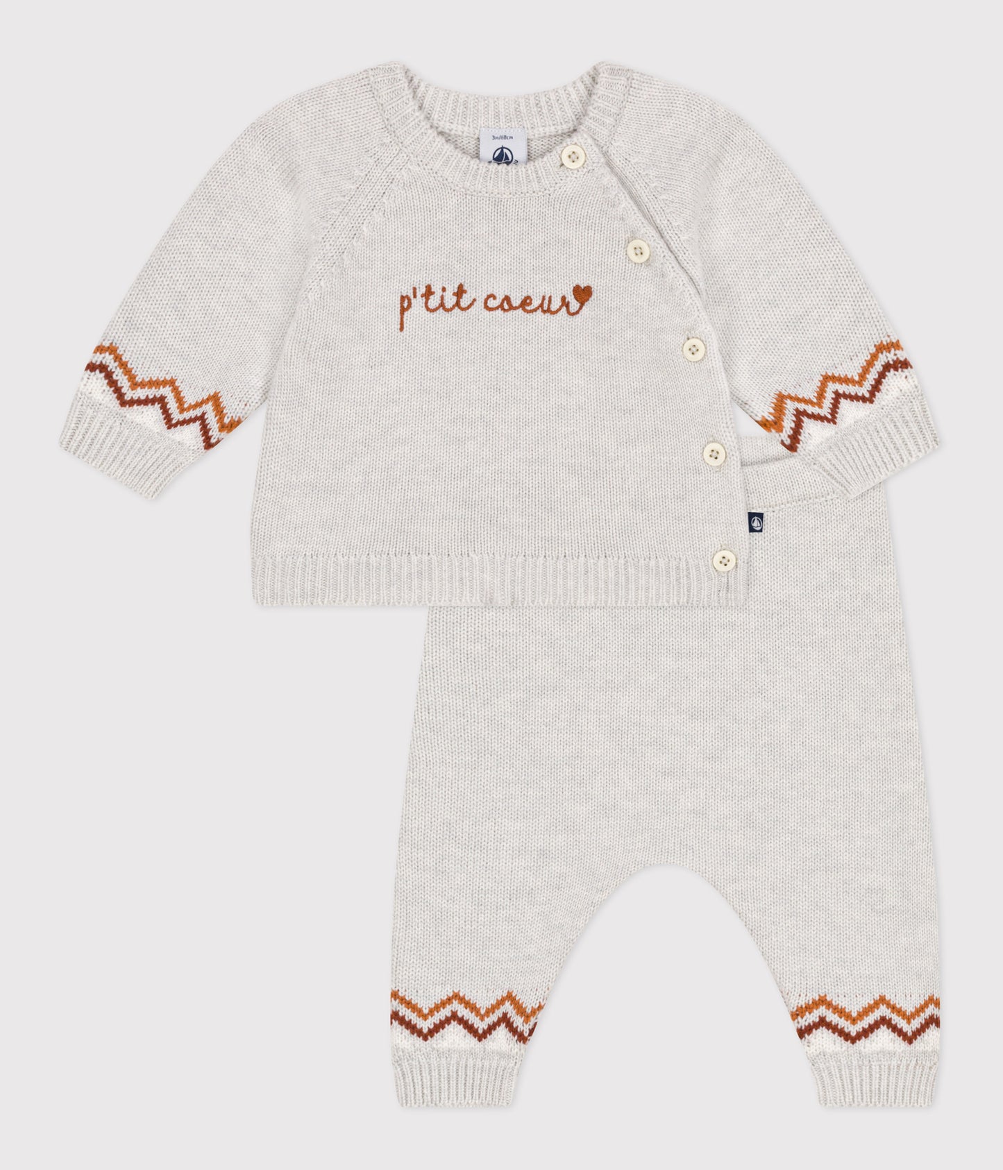 To-delt strikket sæt til baby med "P'tit Cæur" logo