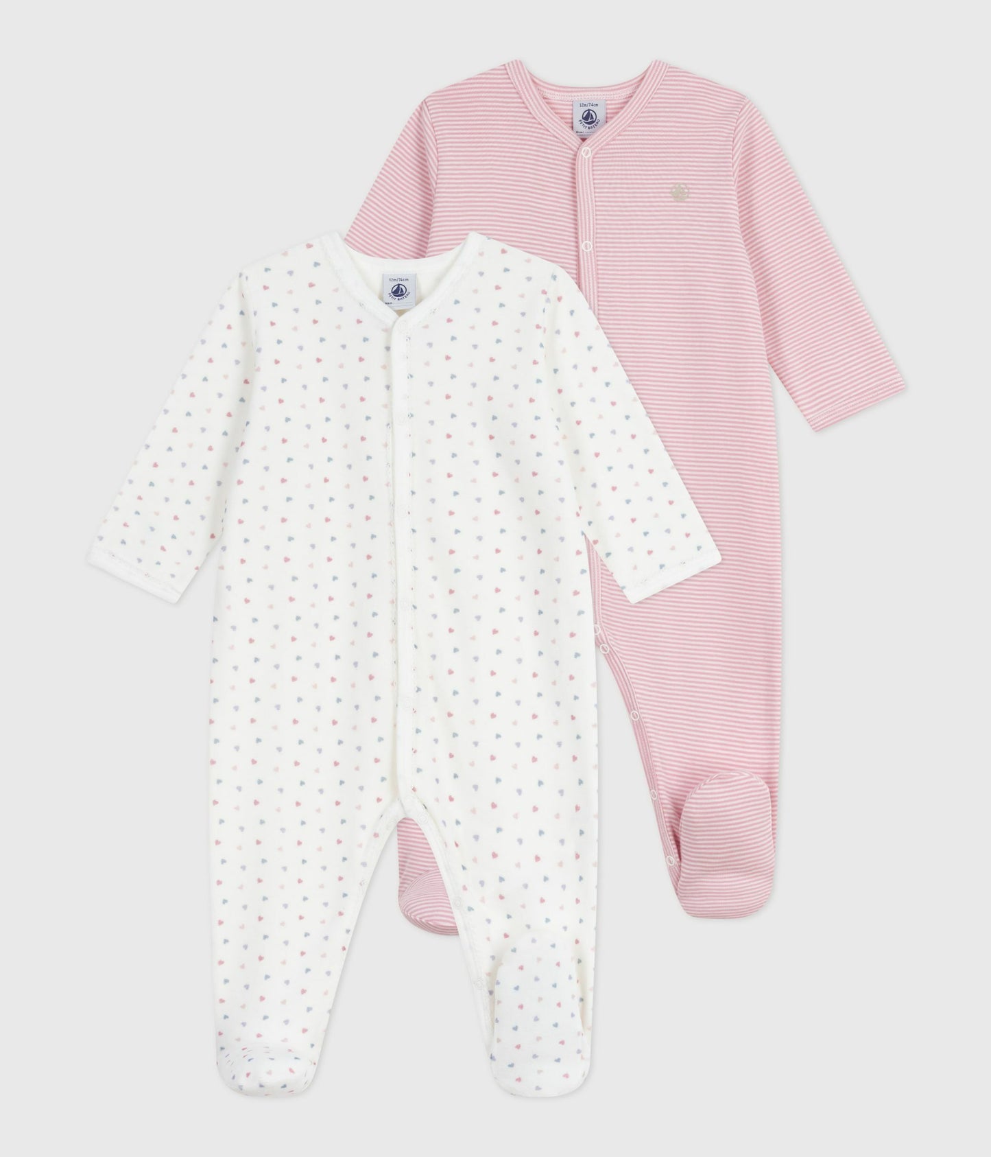 2-pak pyjamas til baby med lyserøde striber og hjerter