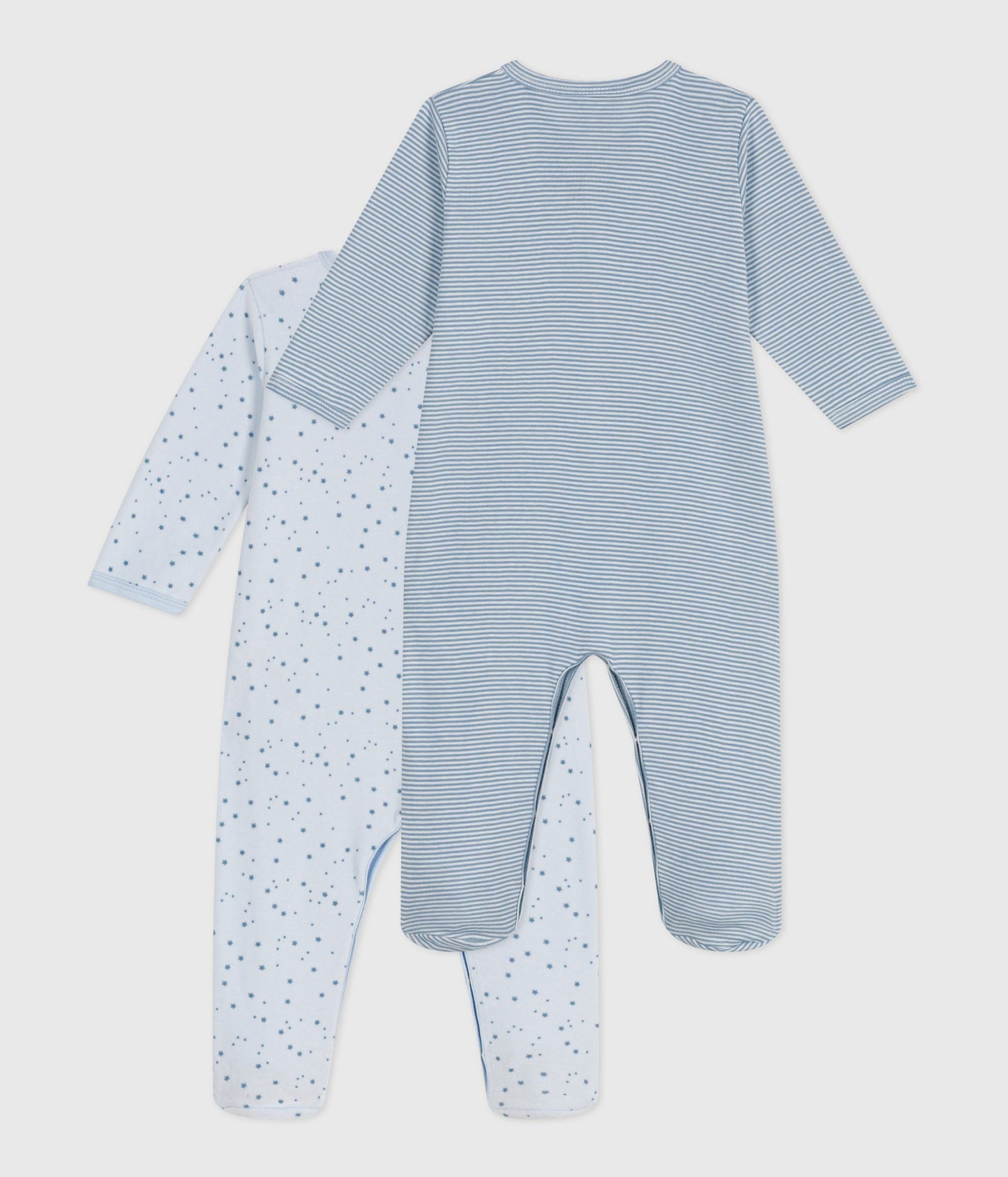2-pak pyjamas til baby med lyseblå striber og stjerner