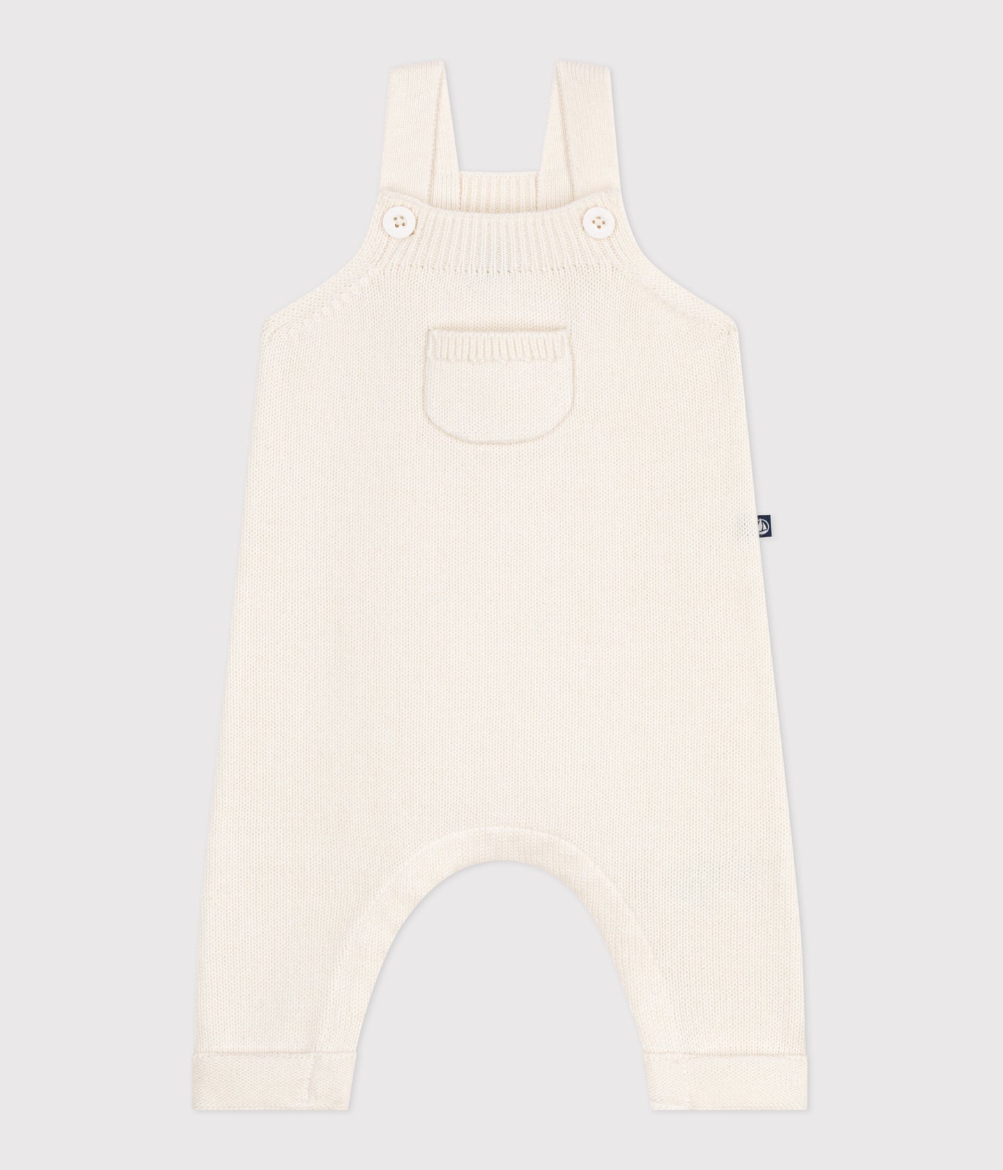 Overalls i hvid strikket uld og bomuld til baby