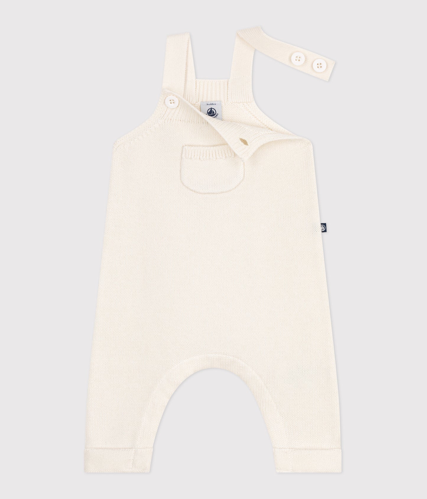 Overalls i hvid strikket uld og bomuld til baby